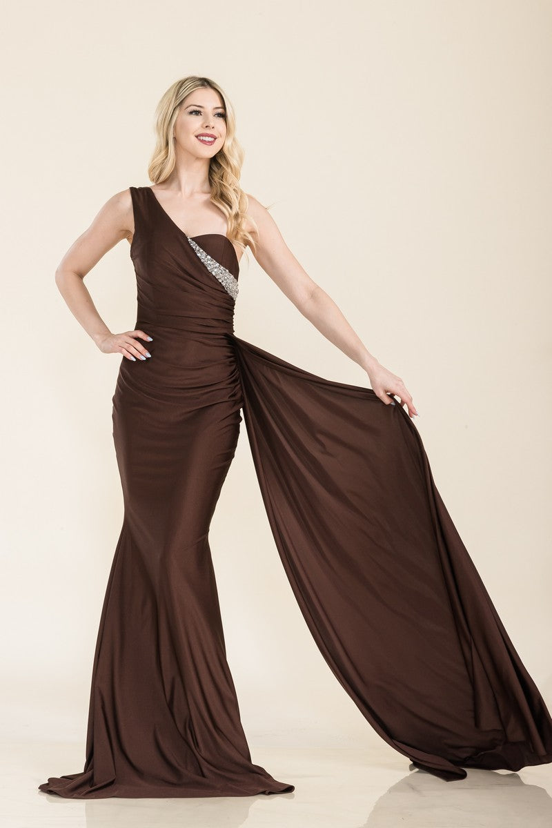 Prom Dresses Long Fitted Overskirt Formal Prom Gown Cocoa