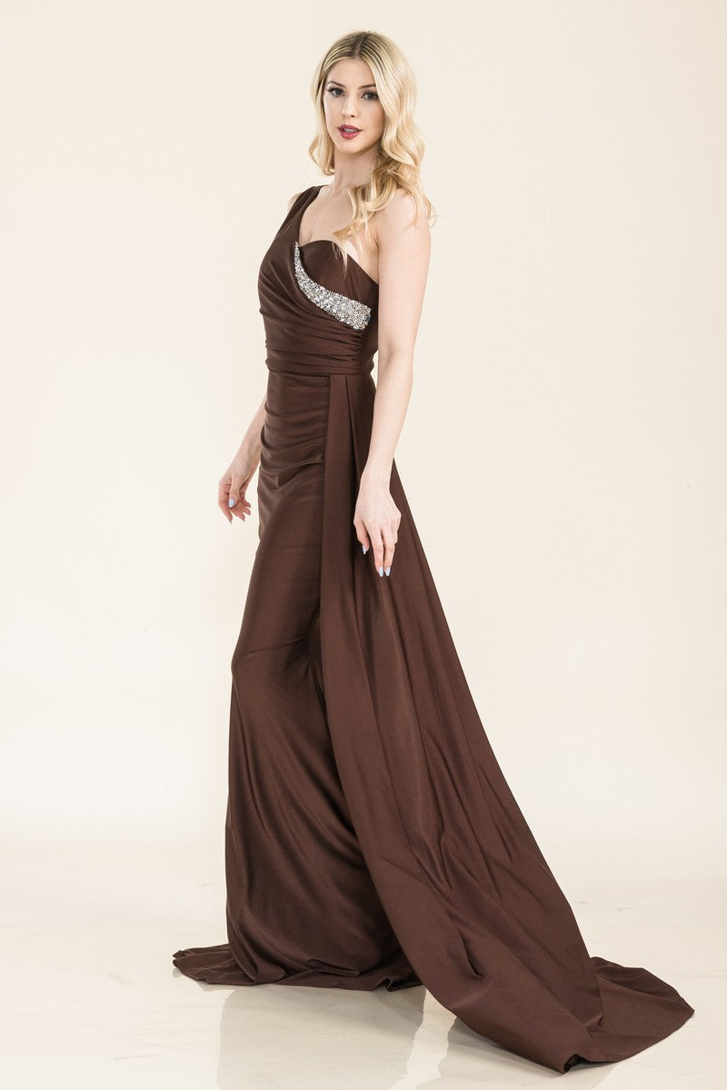 Prom Dresses Long Fitted Overskirt Formal Prom Gown Cocoa