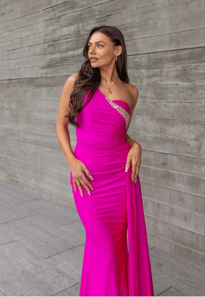 Prom Dresses Long Fitted Overskirt Formal Prom Gown Fuchsia