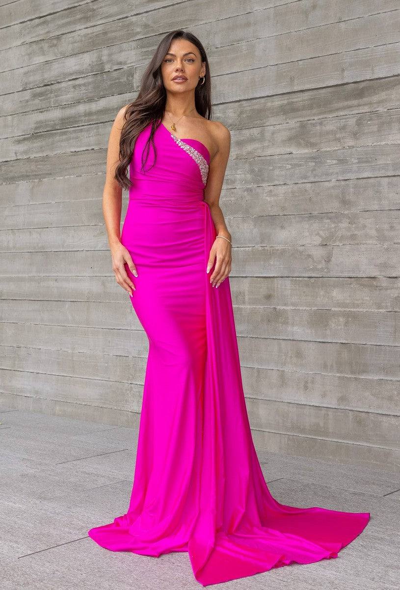 Prom Dresses Long Fitted Overskirt Formal Prom Gown Fuchsia