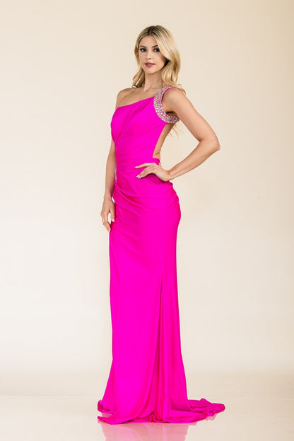 Prom Dresses Fitted Long High Slit Formal Prom Dress Fuchsia