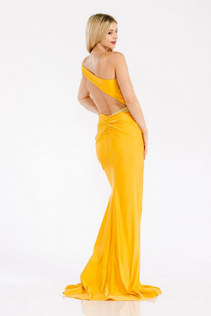 Prom Dresses Fitted Long High Slit Formal Prom Dress Mustard