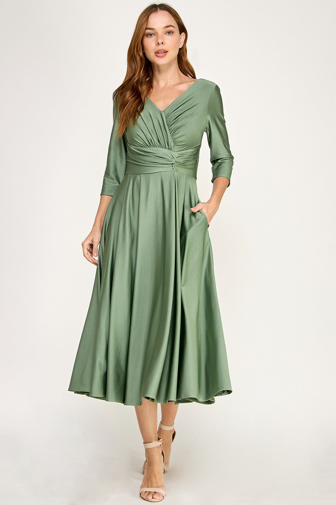 V-Neck Midi Jersey Cocktail A-Line Lenovia 3127