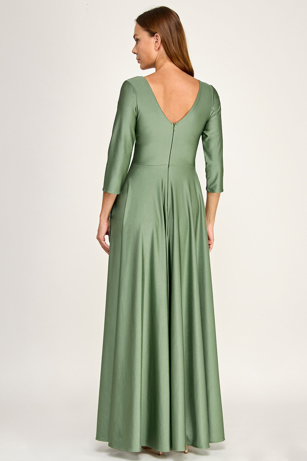 V-Neck Floor-Length Satin Formal A-Line Lenovia 3132