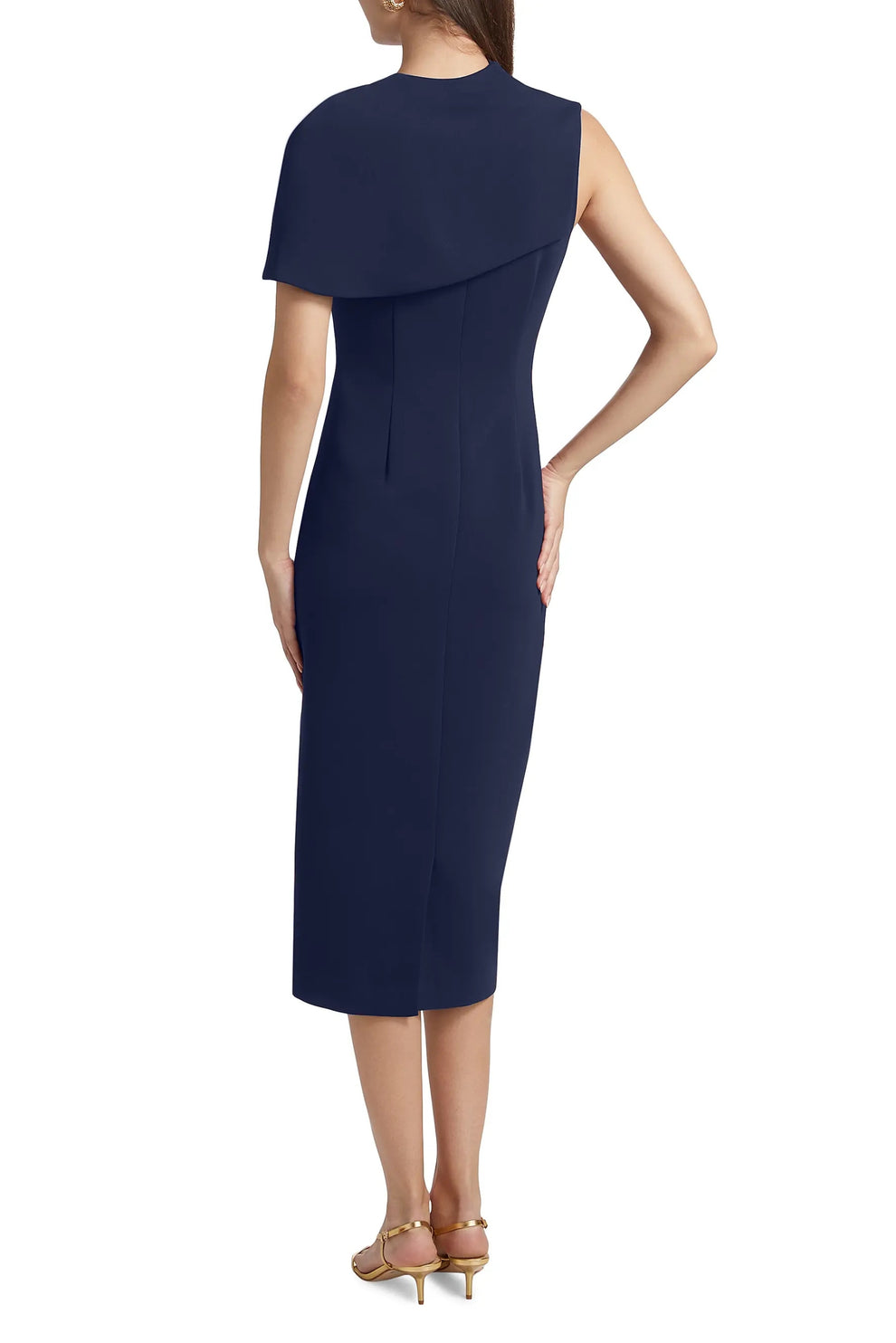 Cocktail Dresses Fitted Cape Cocktail Midi Dress Navy