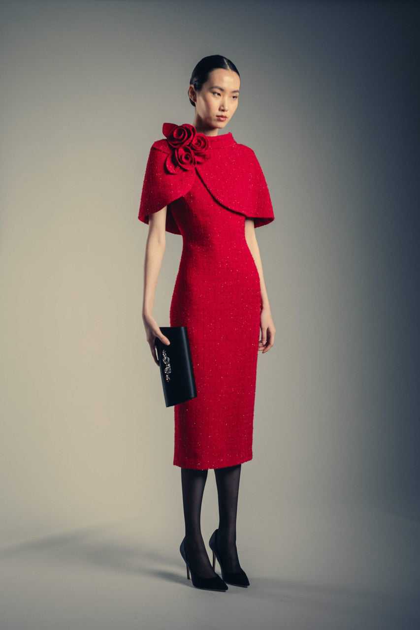 Crew/High-Neck Midi Crepe Formal Sheath/Column Badgley Mischka SC4478
