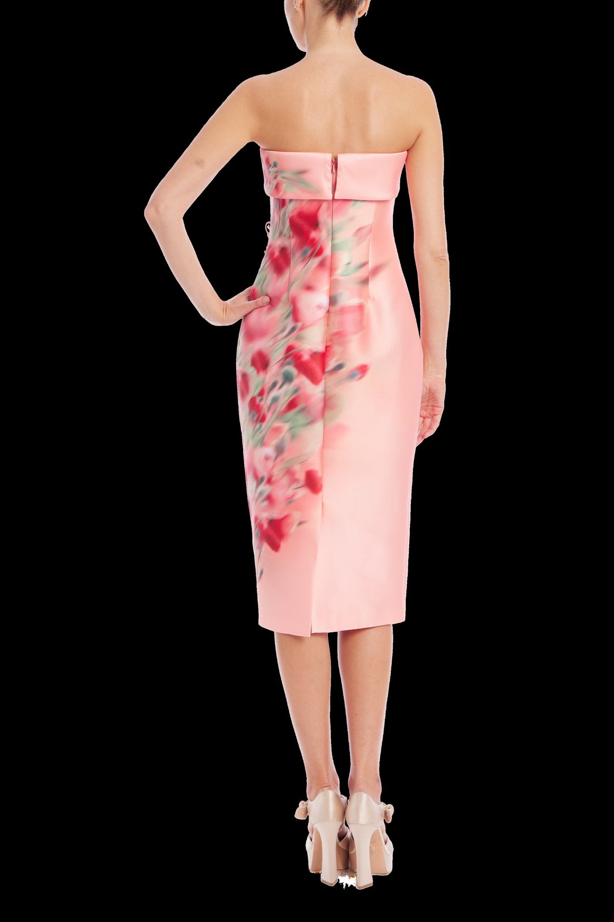 Badgley Mischka Strapless Beaded Floral Sheath Dress SC4592