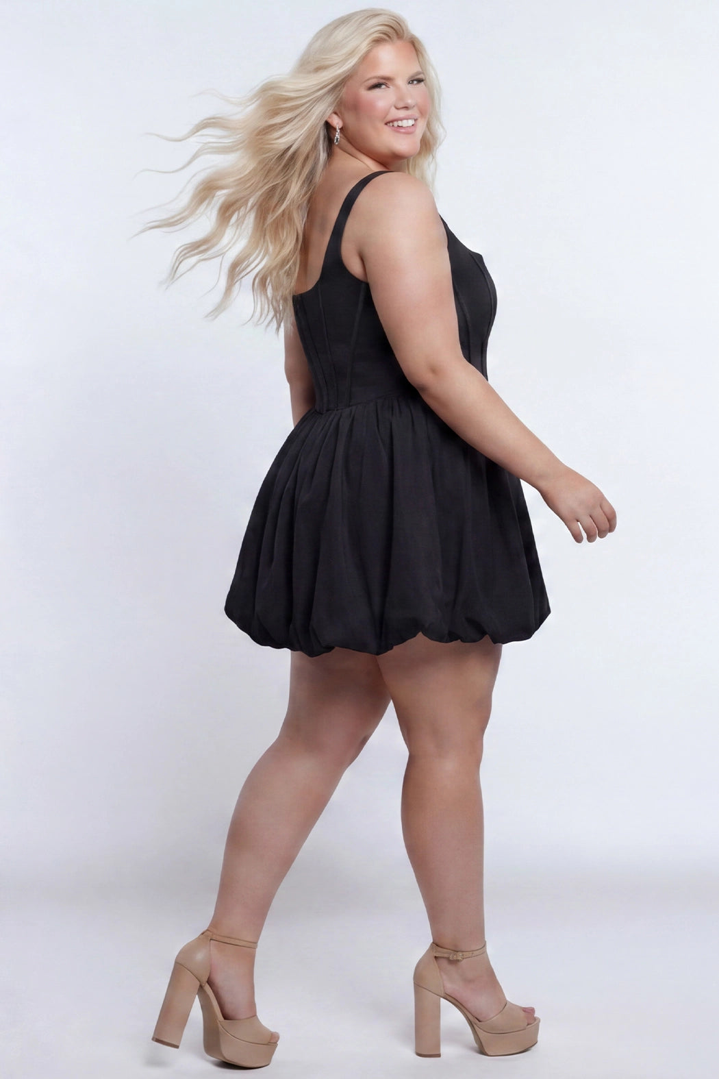 Black Square Neck Short Corset Cocktail Dress Bubble Hem Sydneys Closet SC8166