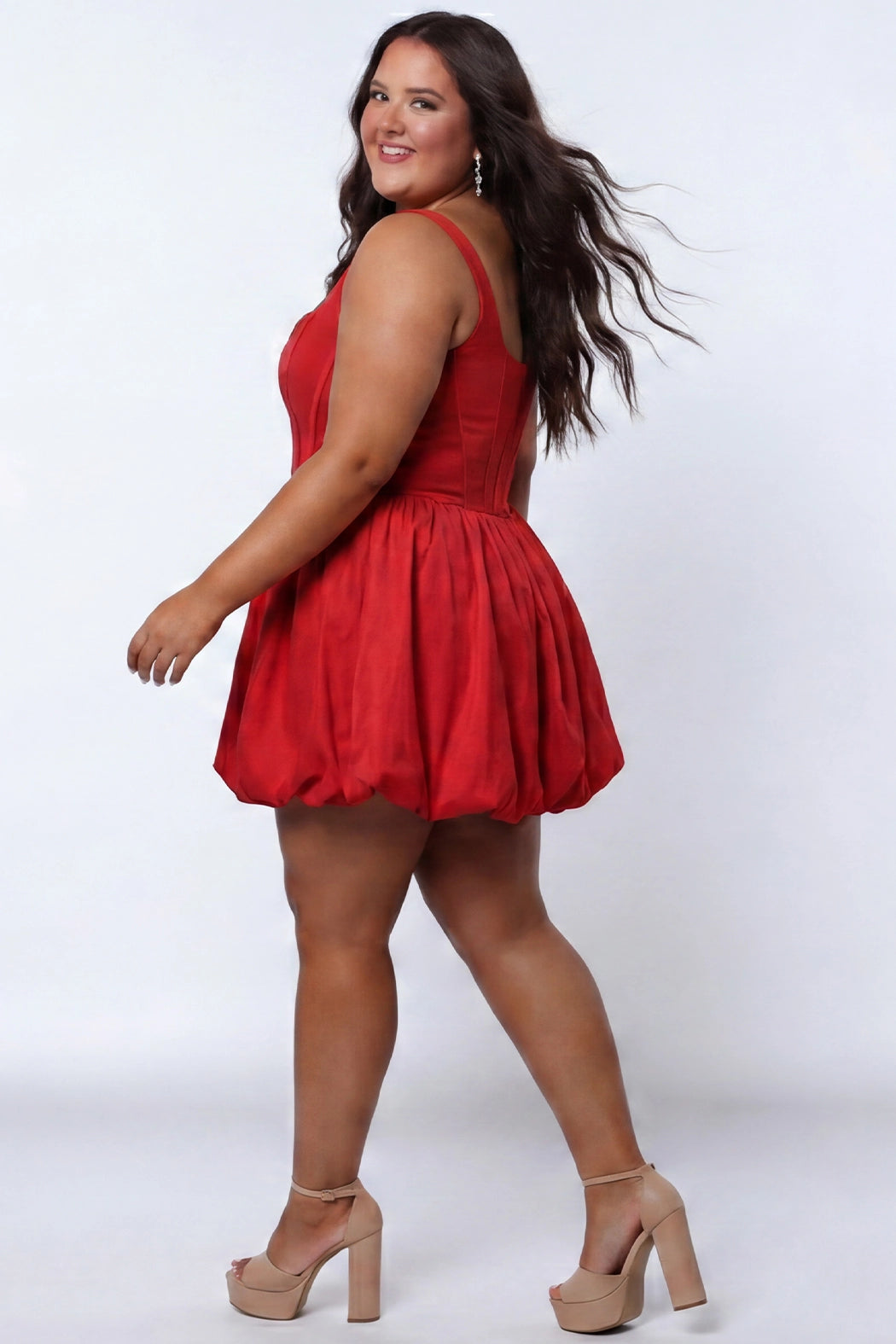 Red Square Neck Short Corset Cocktail Dress Bubble Hem Sydneys Closet SC8166