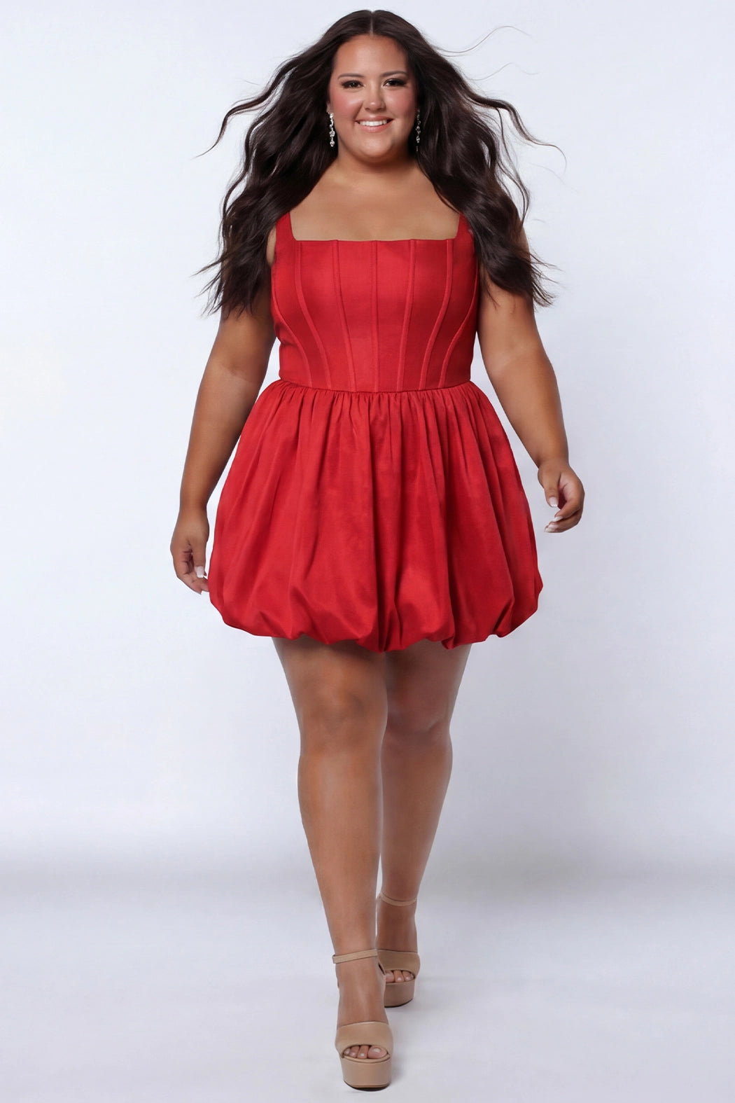 Red Square Neck Short Corset Cocktail Dress Bubble Hem Sydneys Closet SC8166