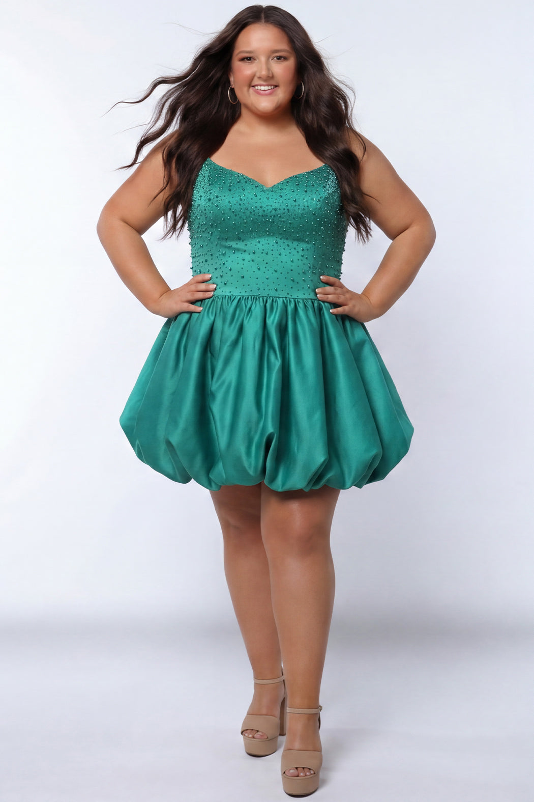 Green Sweetheart Short woven Cocktail Dress Bubble Hem Sydneys Closet SC8171