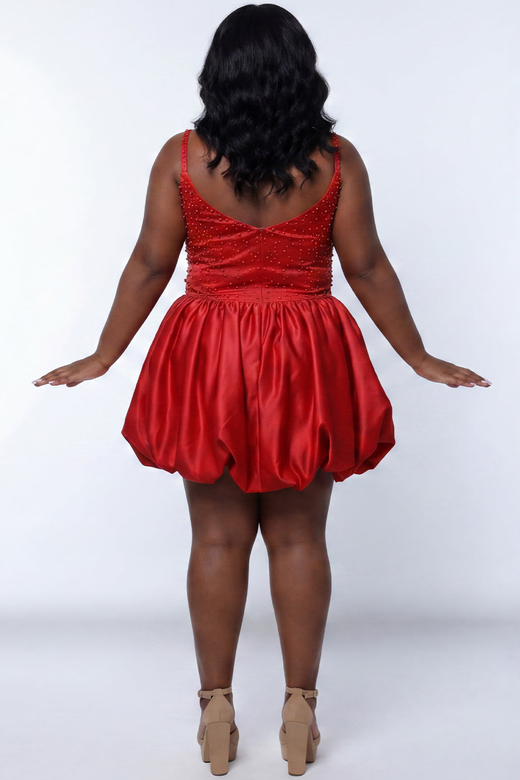 Red Sweetheart Short woven Cocktail Dress Bubble Hem Sydneys Closet SC8171
