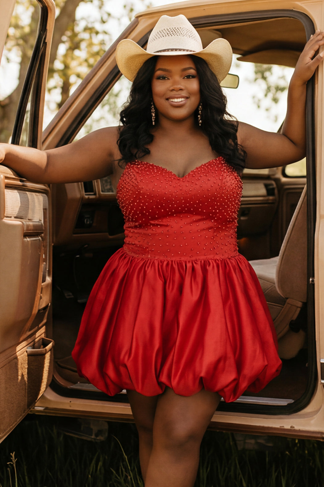 Red Sweetheart Short woven Cocktail Dress Bubble Hem Sydneys Closet SC8171