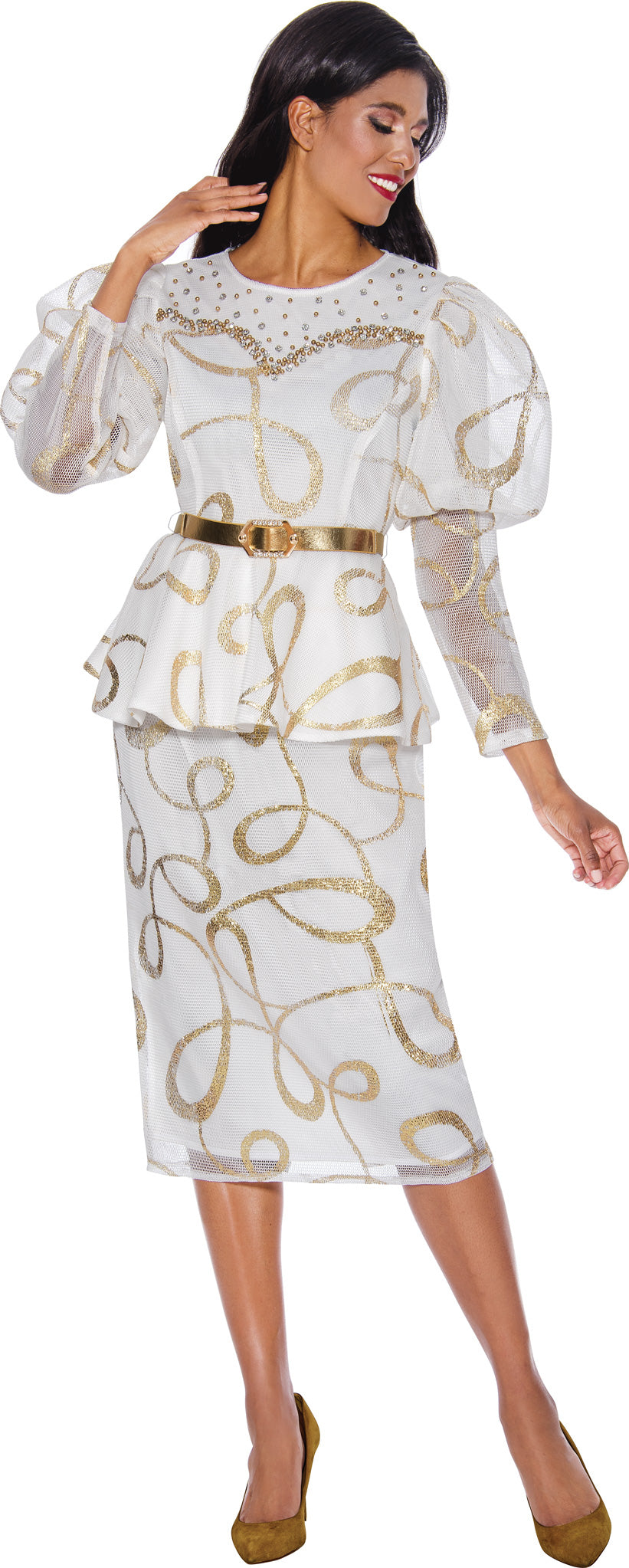 Mother of the Bride Dresses Beaded Mother of the Bride Belt Dress White/Gold