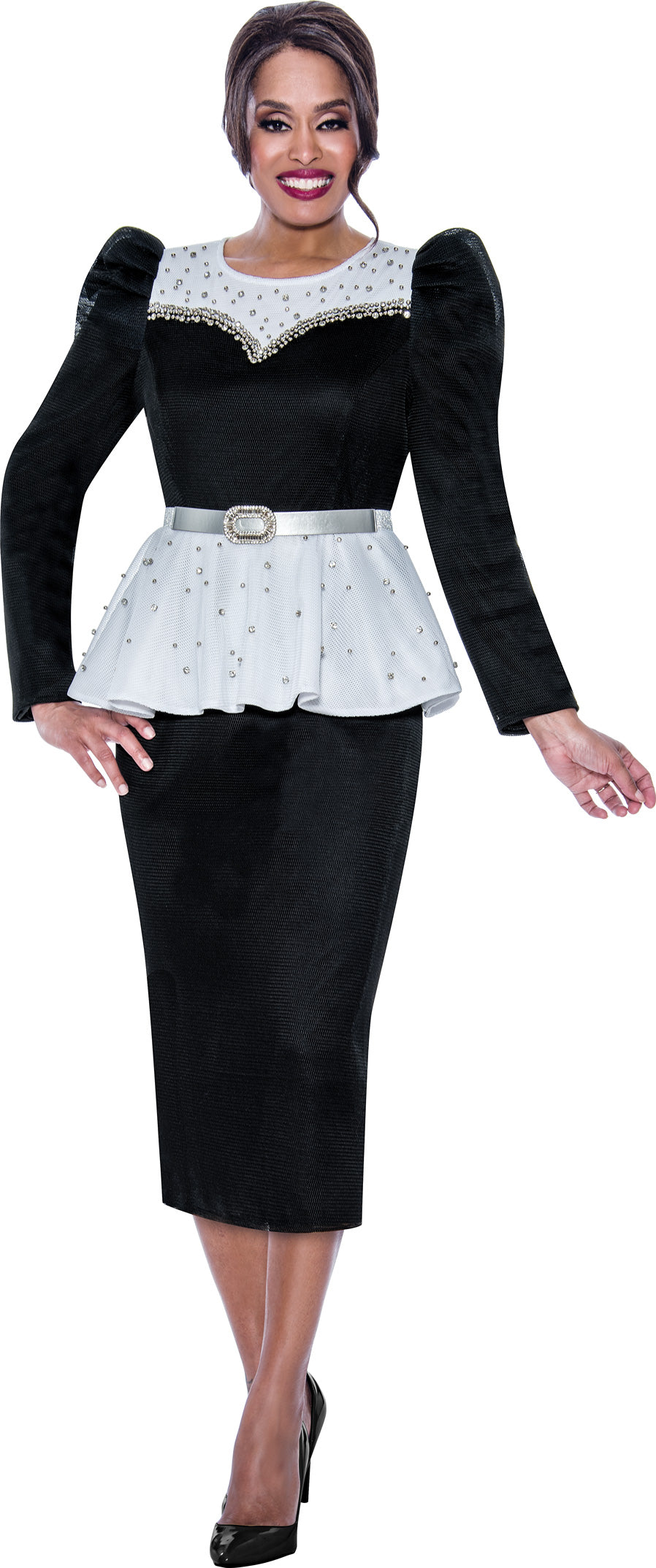 Mother of the Bride Dresses Long Sleeve Mother of the Bride Beaded Dress Black/White