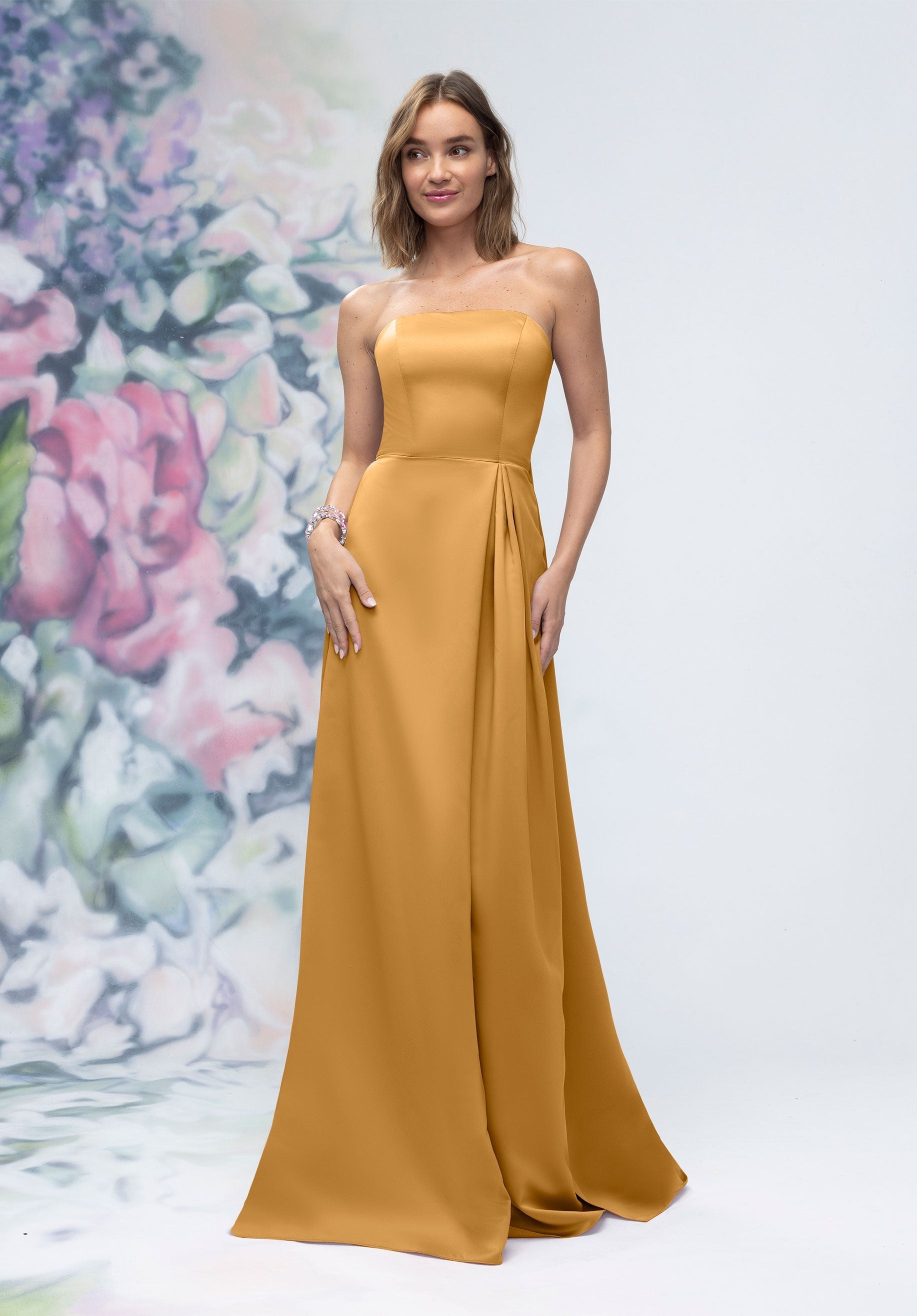 Formal Dresses Evening A Line Long Formal Dress Saffron-Satin-3030014-Pleated