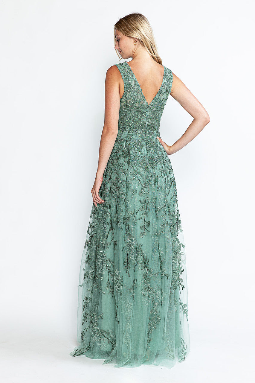 Formal Dresses Prom Long Formal Lace Dress Lenovia 8337 Sage-Embroided-8337-Lace