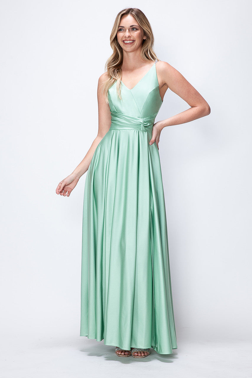 Formal Dresses A Line Formal Slit Long Prom Dress Lenovia 5275 Sage-Satin-5275-A Line