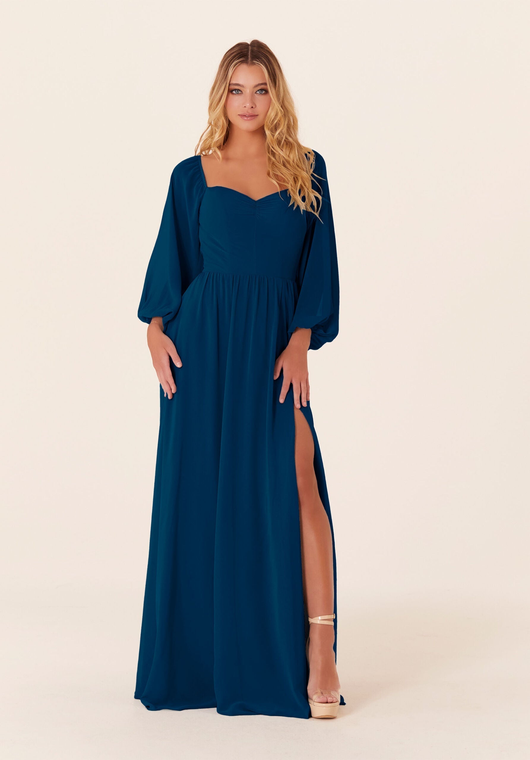 Mother of the Bride Dresses Long Sleeve Formal Long Mother of the Bride Dress Sapphire-Chiffon-21830-Pleated
