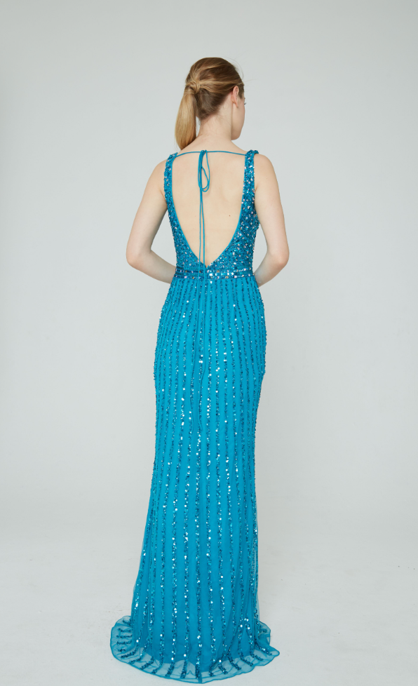 Prom Dresses Long Sequin Evening Formal Prom Dress Sky/Silver