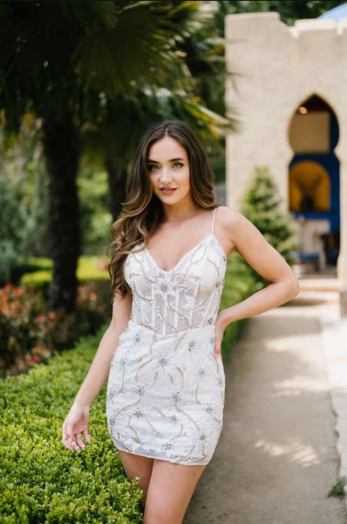 Cocktail Dresses Fitted Short Cocktail Corset Dress Aleta 1310 Ivory Rosegold