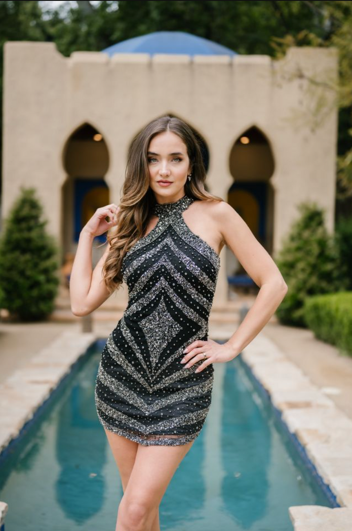 Cocktail Dresses Short Beaded Cocktail Mini Dress Aleta 1308 Black