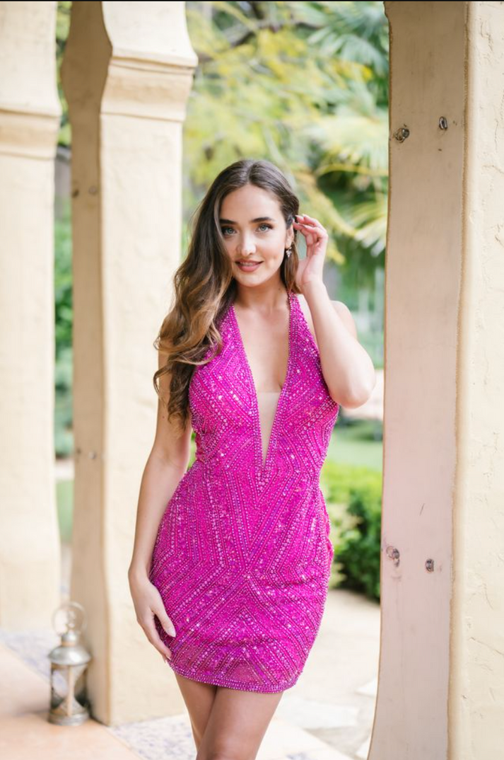 Cocktail Dresses Short Fitted Cocktail Dress Aleta 1307 Sassy Magenta