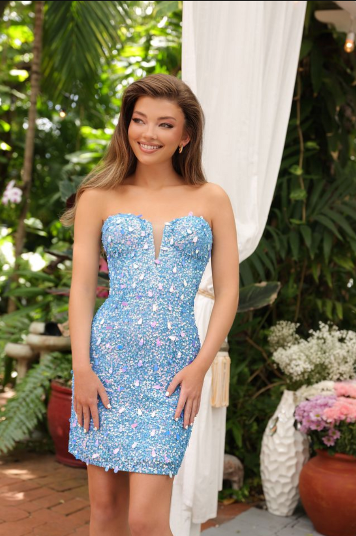 Cocktail Dresses Sequin Fitted Cocktail Short Dress Unicorn Blue