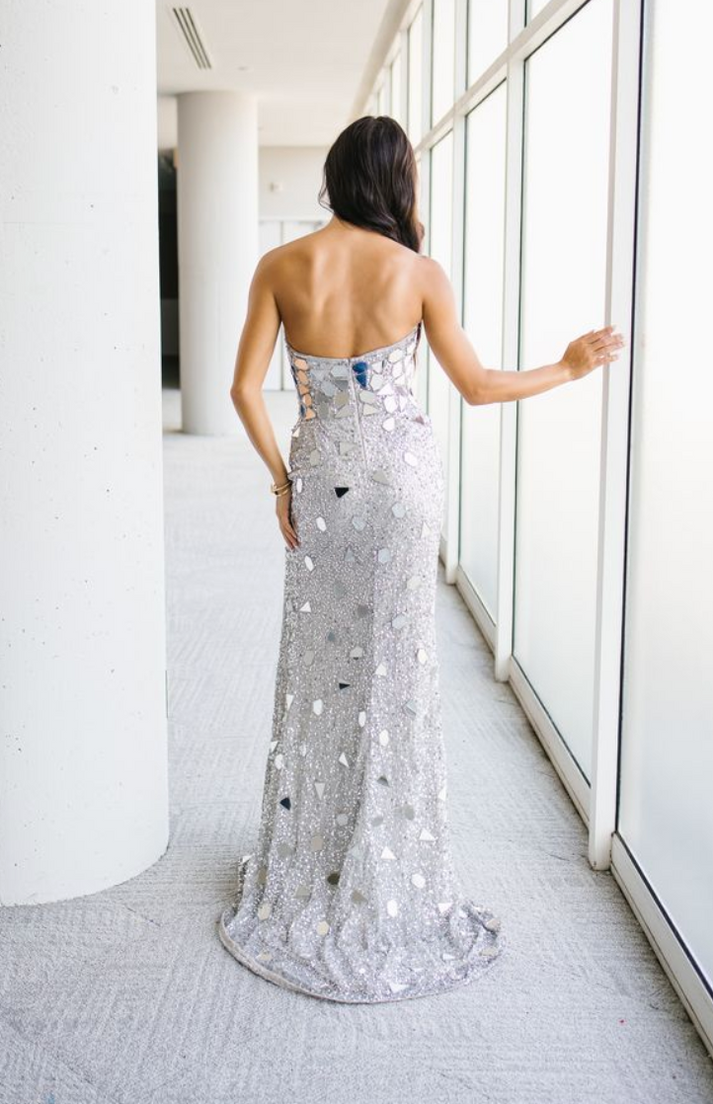 Prom Dresses Fitted Long Sequin Formal Evening Prom Dress Silver