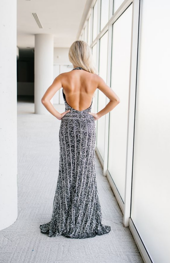 Prom Dresses Long Formal Sequin Fitted Prom Dress Black/Silver