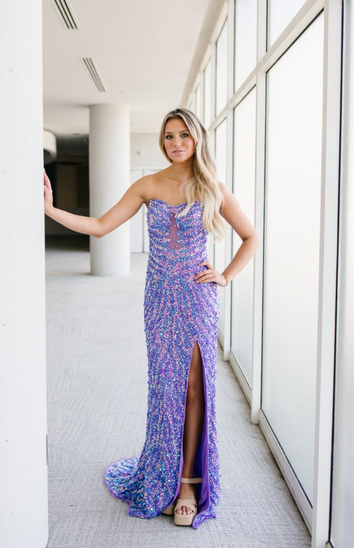 Prom Dresses Fitted Sequin Long Formal Prom Dress Unicorn Purple
