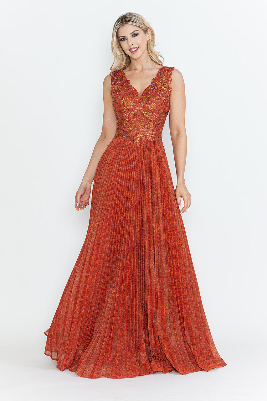 Mother of the Bride Dresses Pleated Long Formal Mother of the Bride Dress Lenovia 8341 Sienna-Mesh-8341-Pleated