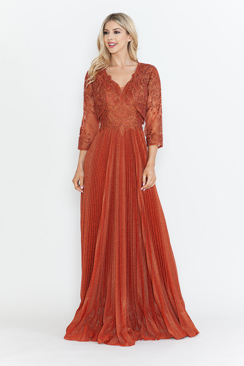 Mother of the Bride Dresses Pleated Long Formal Mother of the Bride Dress Lenovia 8341 Sienna-Mesh-8341-Pleated