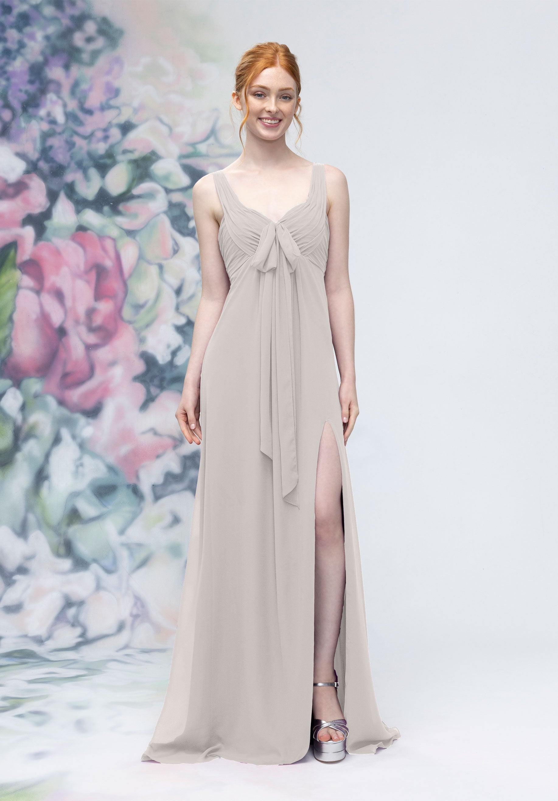 Formal Dresses Formal Long A Line Slit Dress Silver-Chiffon-3030009-Pleated