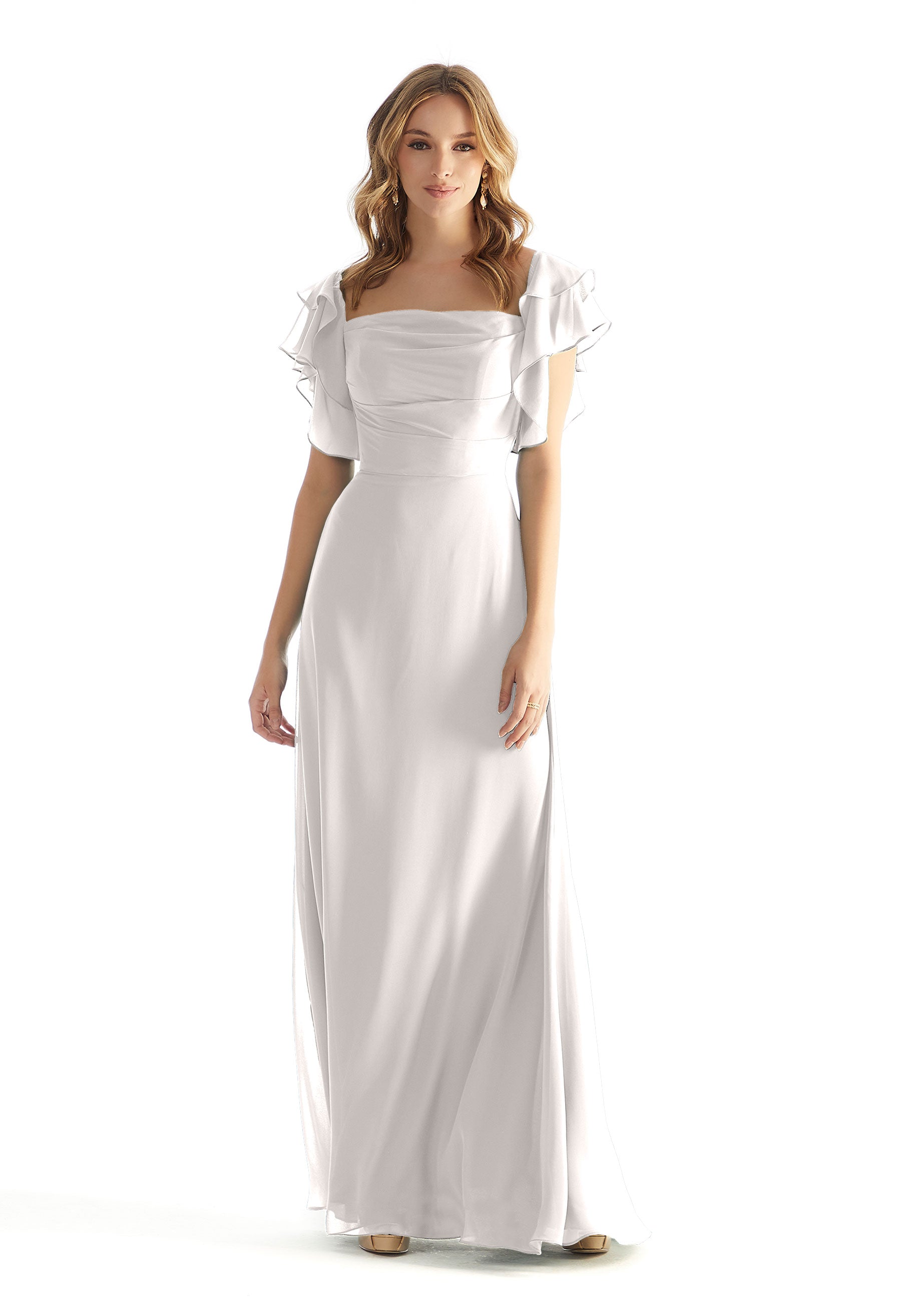 Formal Dresses Formal A Line Ruffle Long Dress Silver-Chiffon-31227-Ruffle