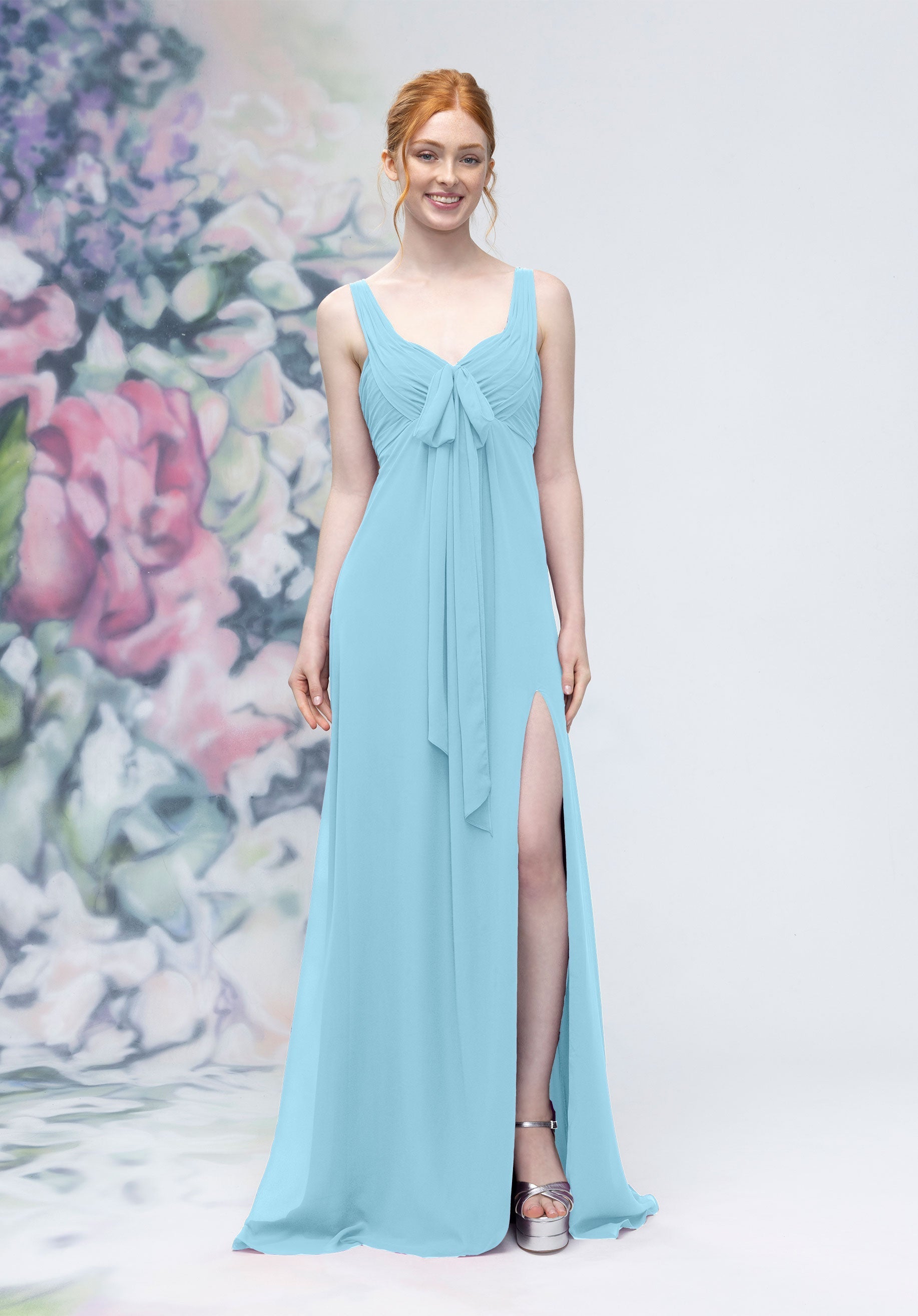 Formal Dresses Formal Long A Line Slit Dress Sky-Chiffon-3030009-Pleated
