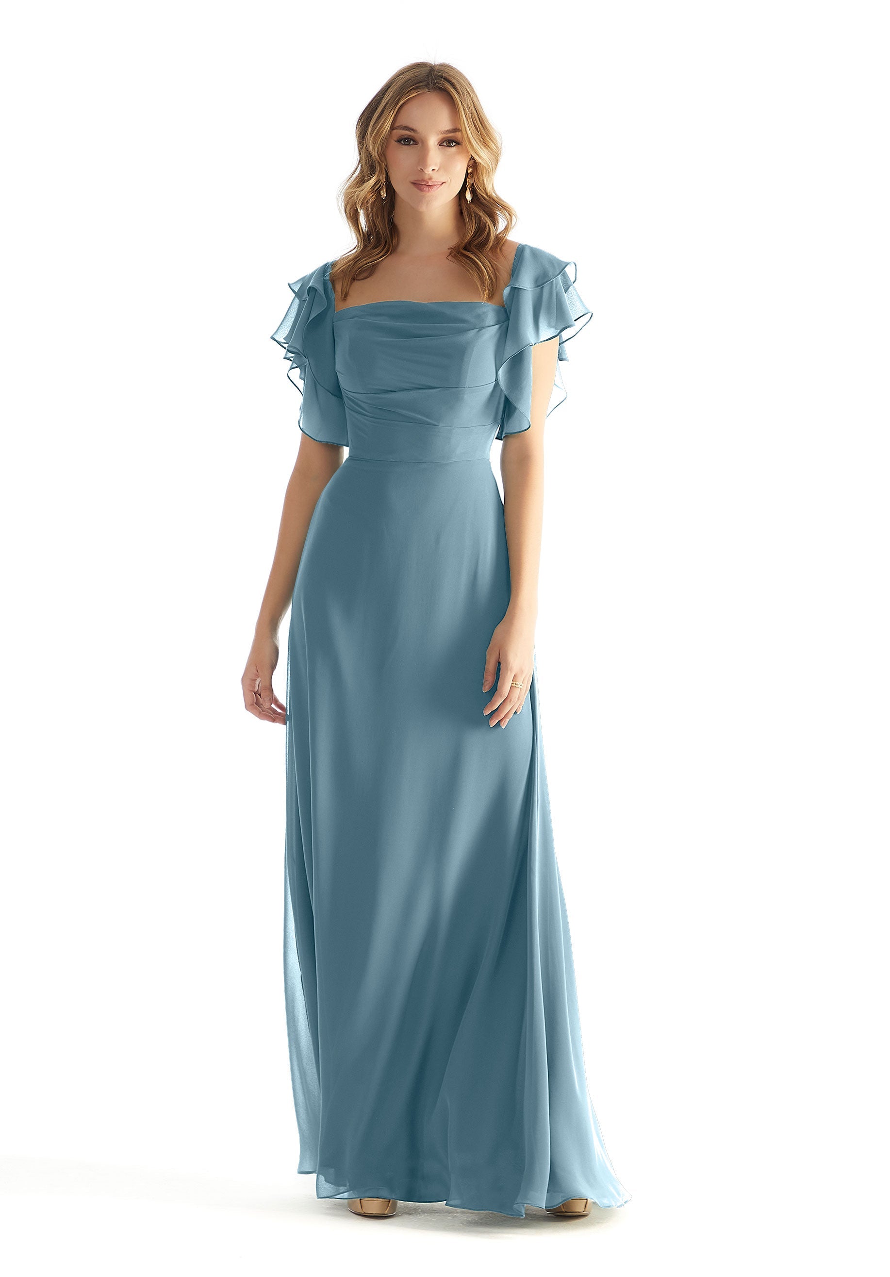 Formal Dresses Formal Ruffle Long Evening Dress Slate-Chiffon-31227-Ruffle