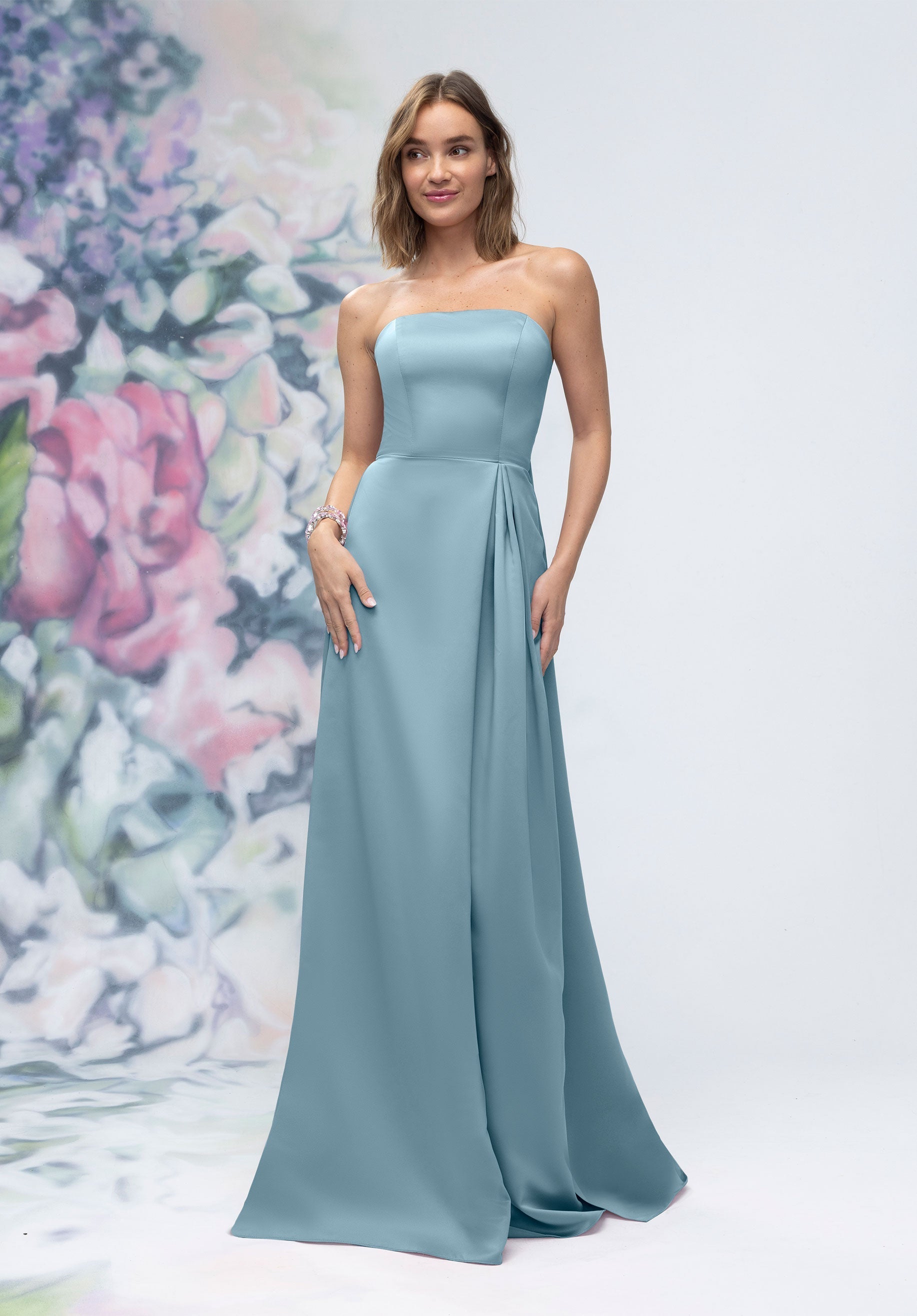 Formal Dresses Evening A Line Long Formal Dress Slate-Satin-3030014-Pleated