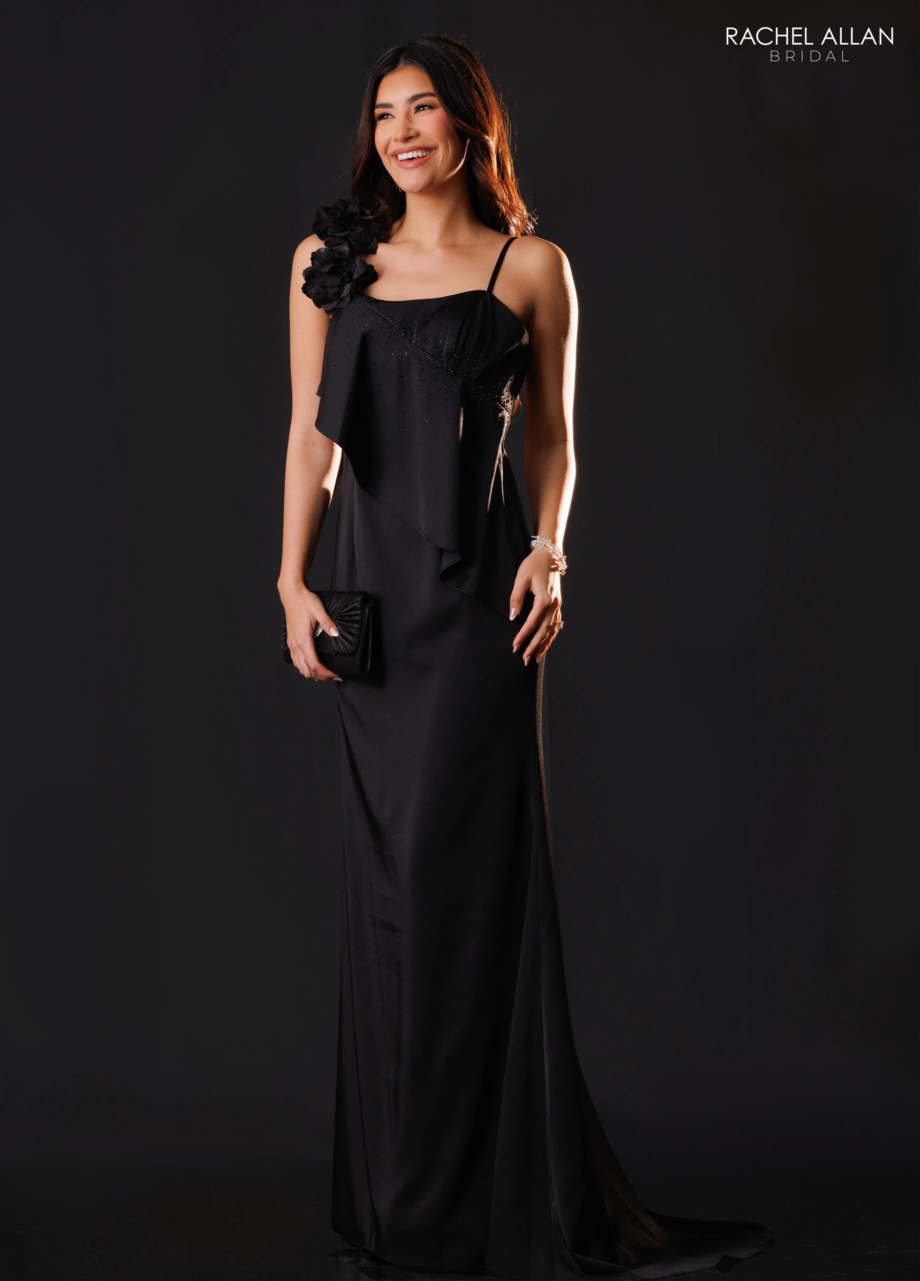 Square Floor-Length Satin Formal Sheath/Column Rachel Allan RB8246