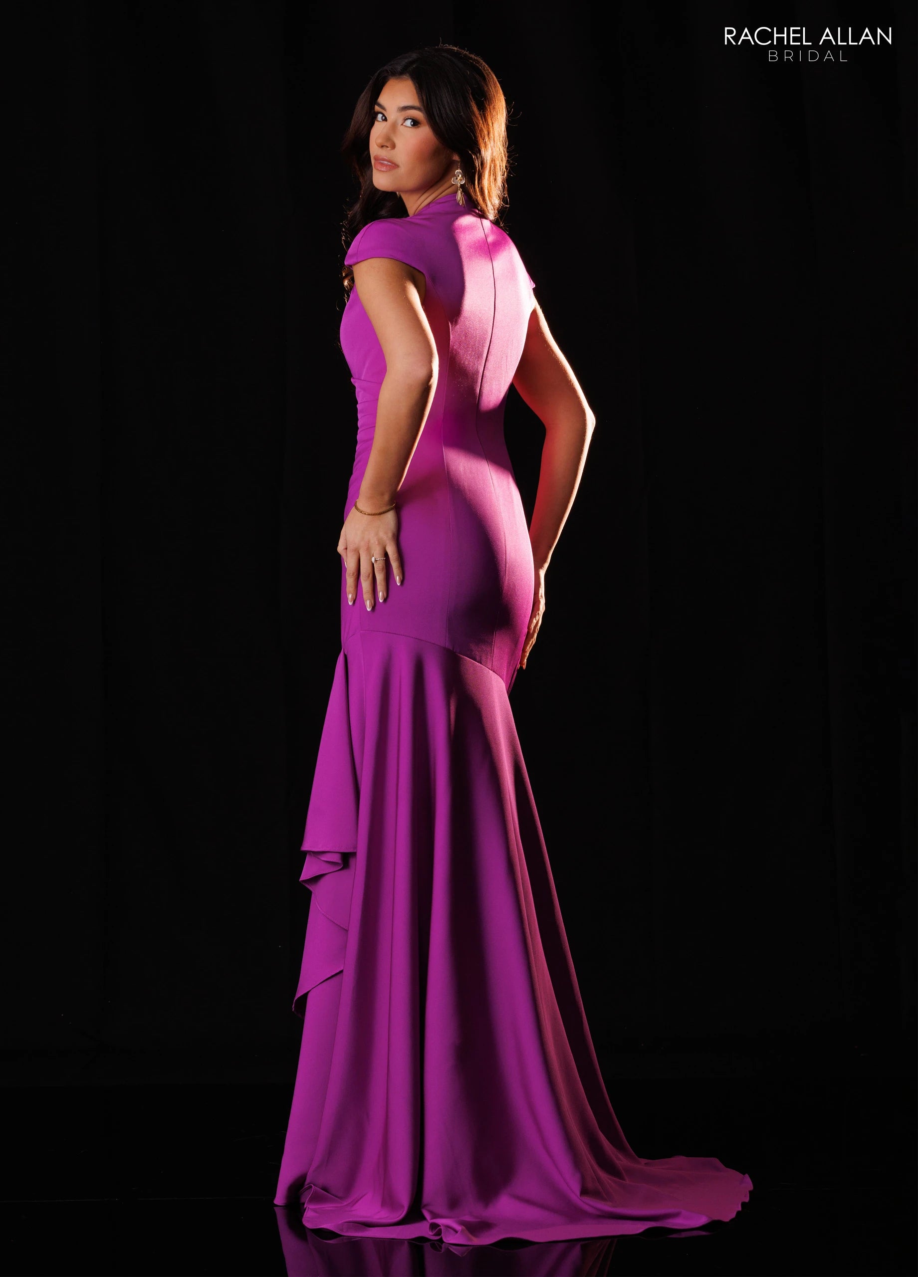 Crew High-Neck Floor-Length Crepe Formal A-Line Rachel Allan RB8228