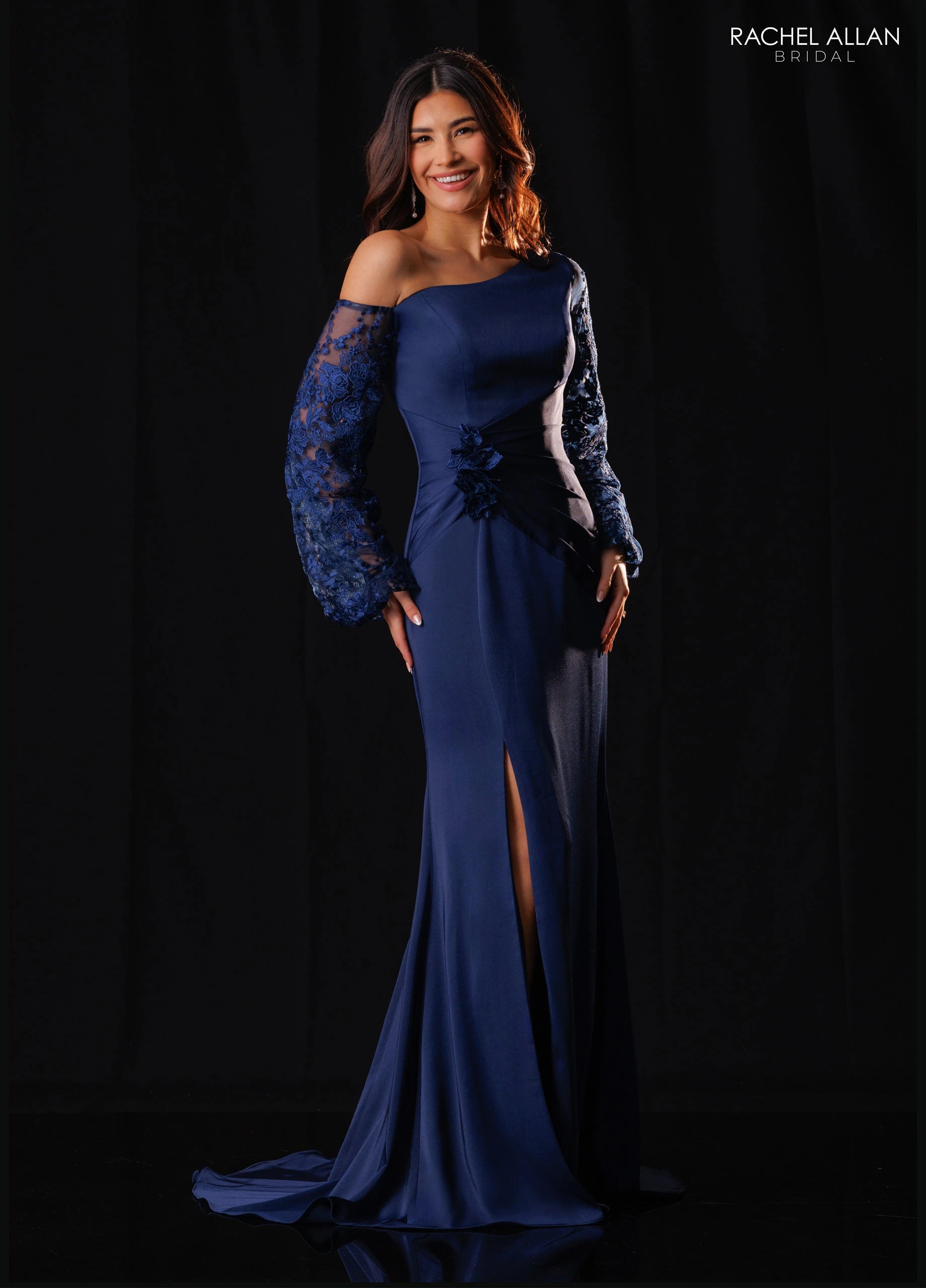 Off-the-Shoulder Floor-Length Satin Formal Sheath/Column Rachel Allan RB8249