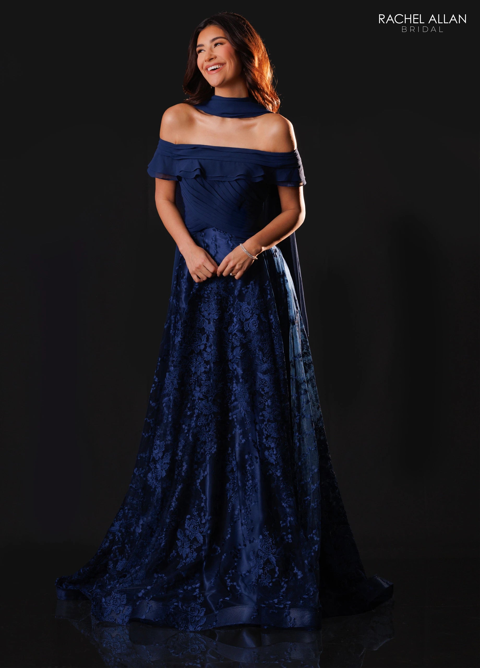 Off-the-Shoulder Floor-Length Lace Formal A-Line Rachel Allan RB8230