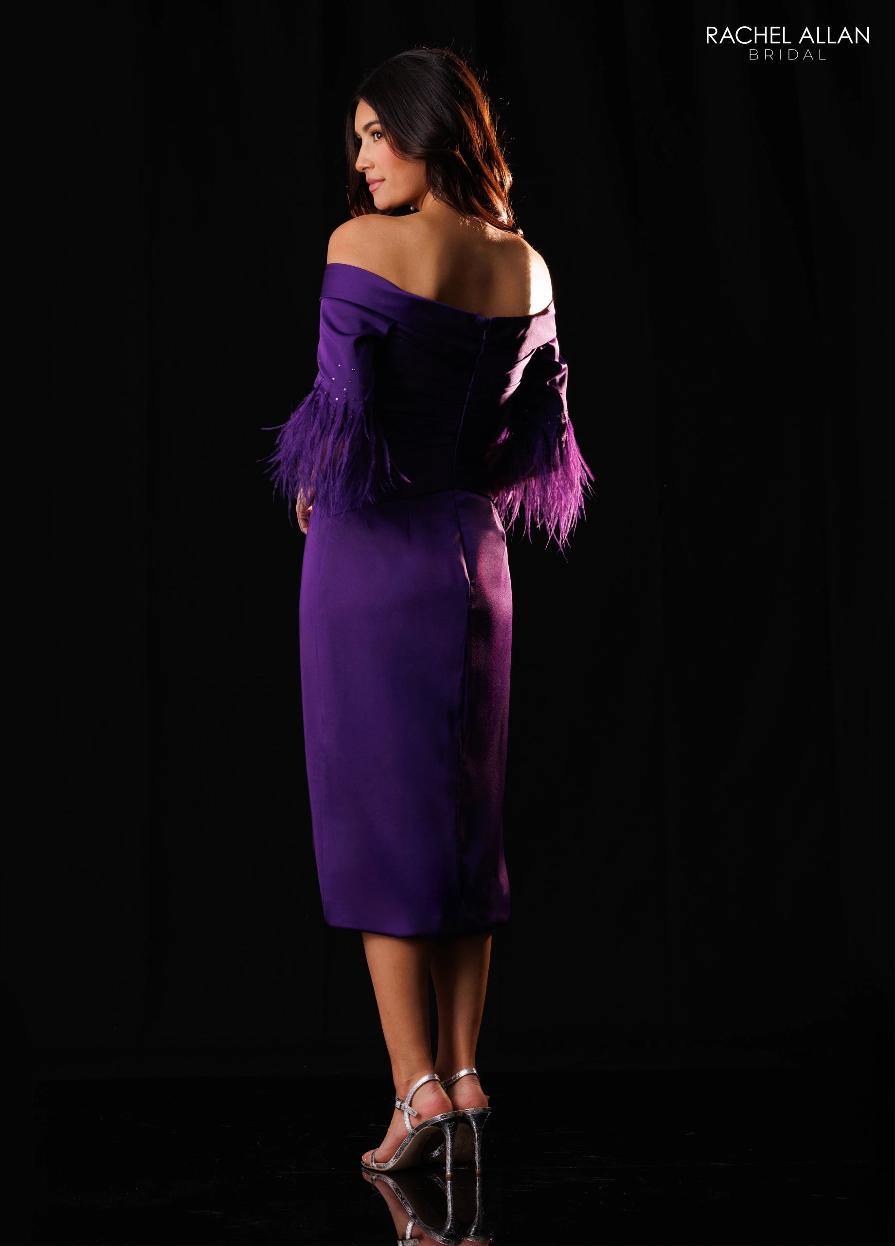 Off-the-Shoulder Midi Satin Formal Sheath/Column Rachel Allan RB8248