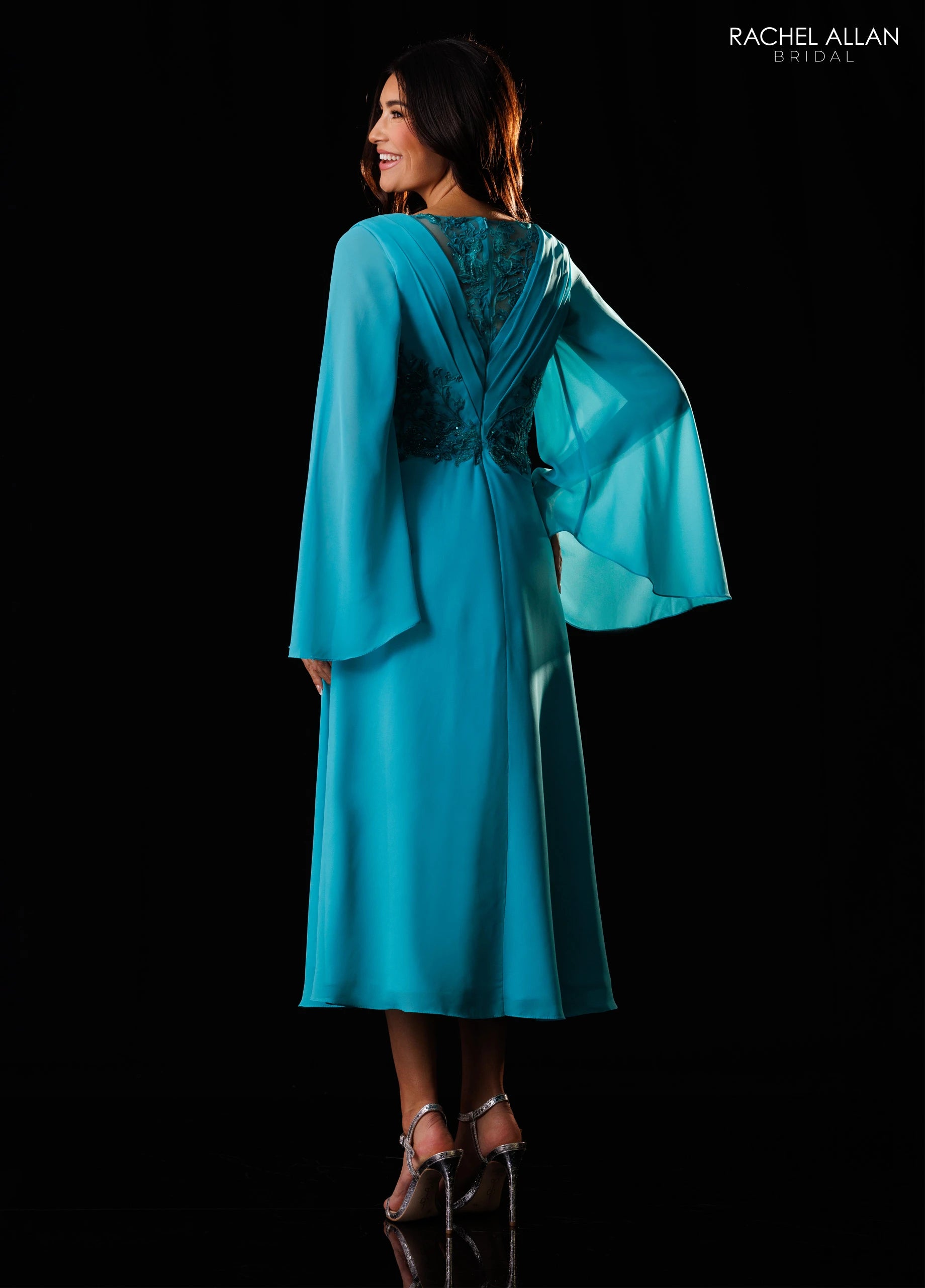 V-Neck Tea-Length Chiffon Formal A-Line Rachel Allan RB8234