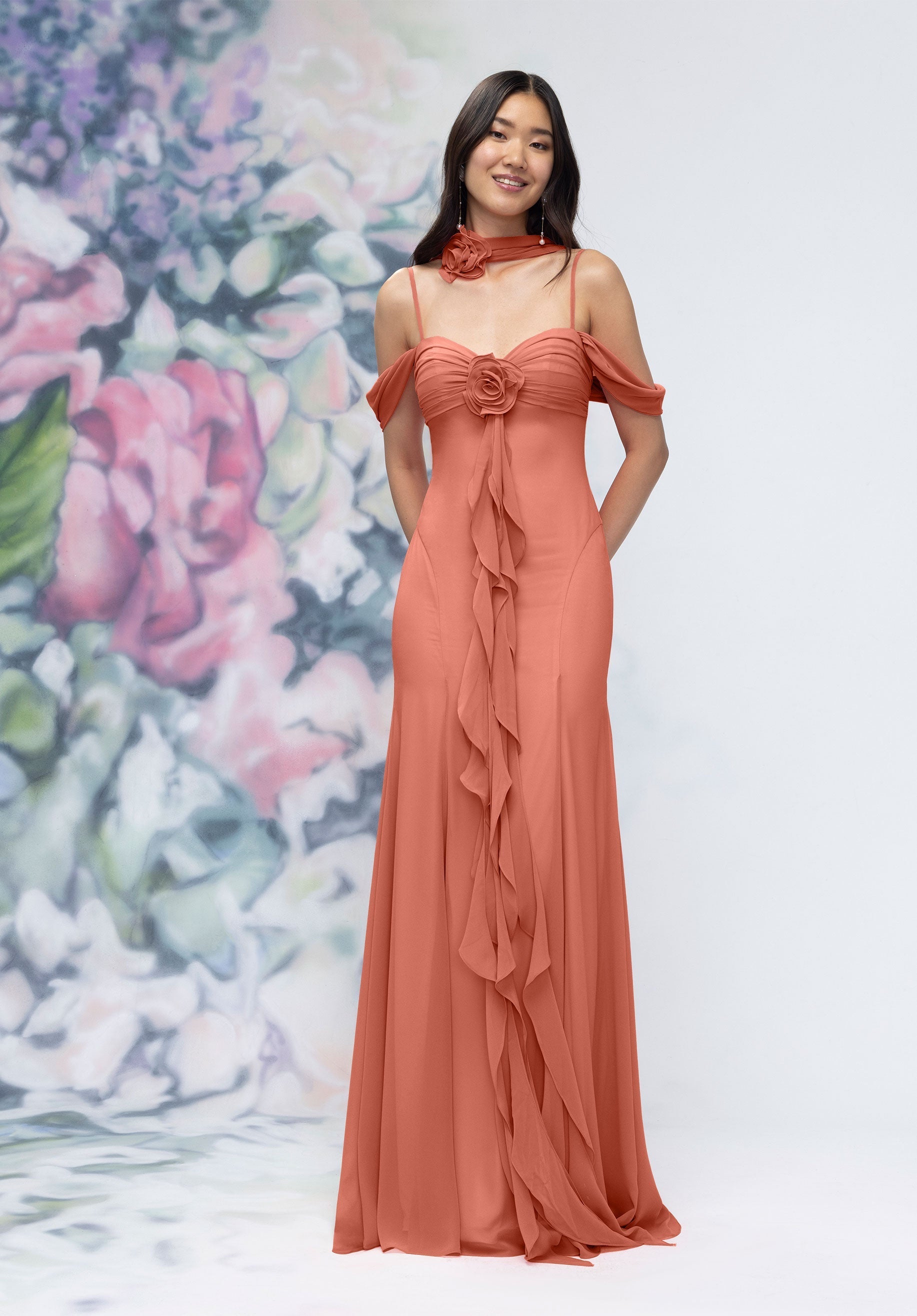 Formal Dresses Formal Long Ruffle Floral Dress Spice-Chiffon-3030000-Ruffle