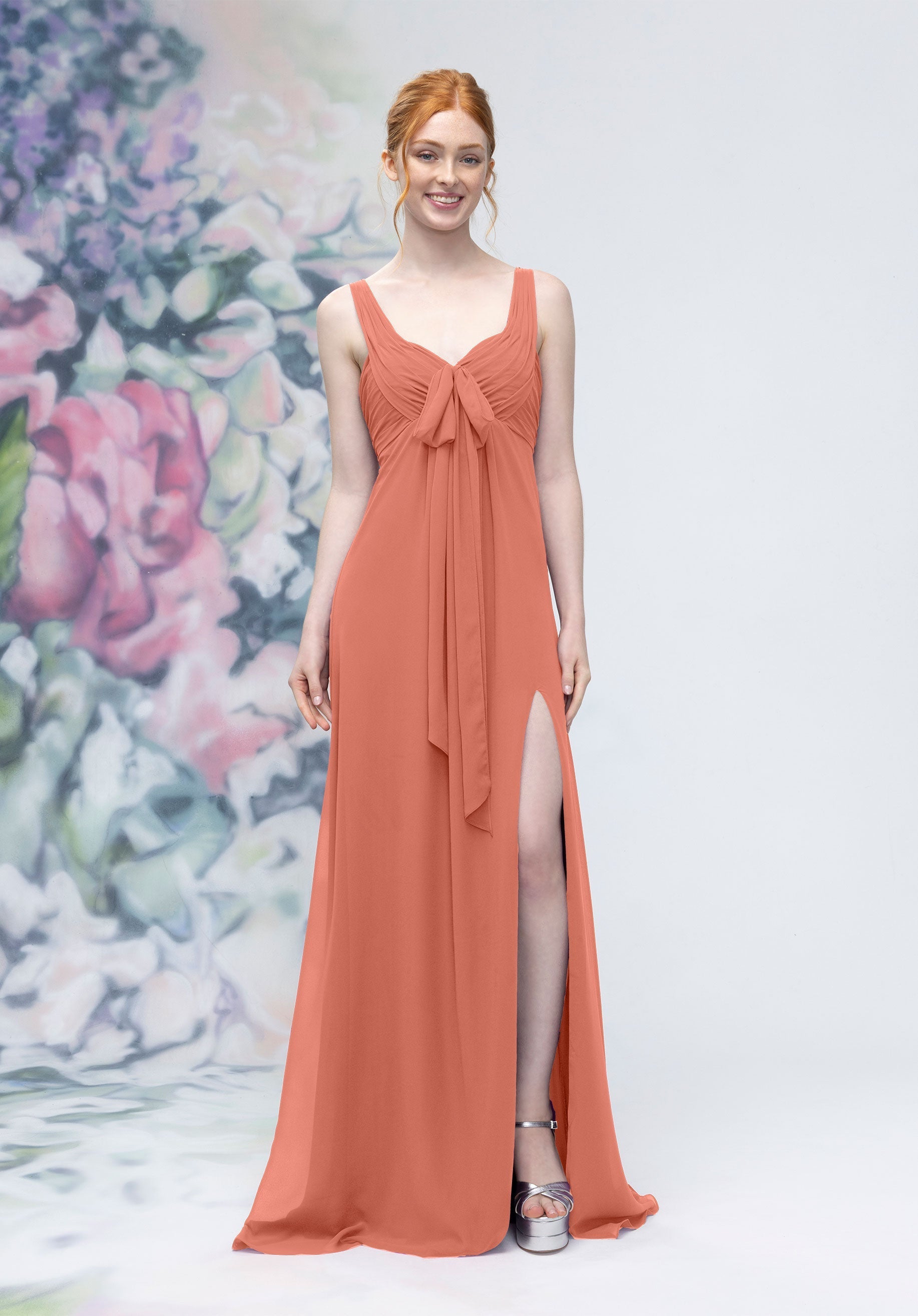 Formal Dresses A Line Formal Long Slit Dress Spice-Chiffon-3030009-Pleated