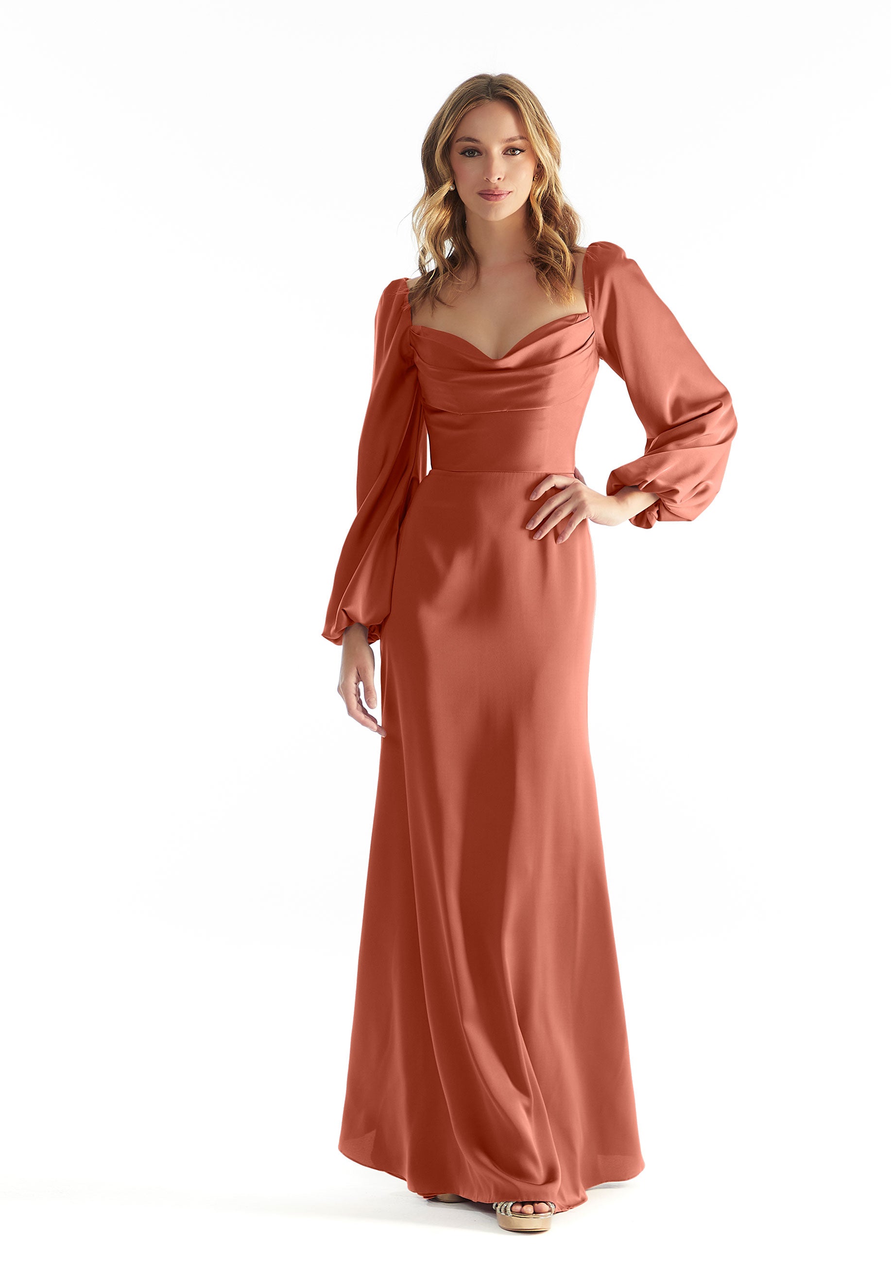 Formal Dresses Lace Long Sleeve Formal Dress Spice-Satin-31221-Cowl