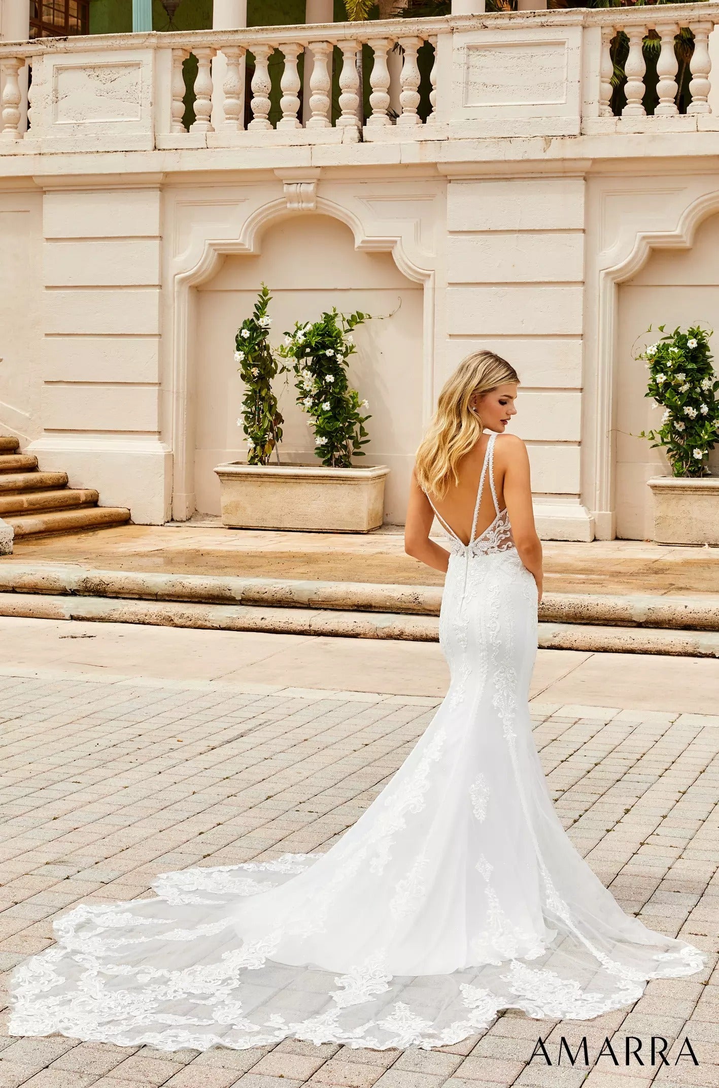 Wedding Dresses Bridal Lace Applique Long Fitted Wedding Dress Amarra 84370 Ivory/Ivory