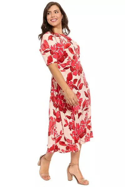 London Times T10260M Keyhole Midi Dress with Short Sleeves