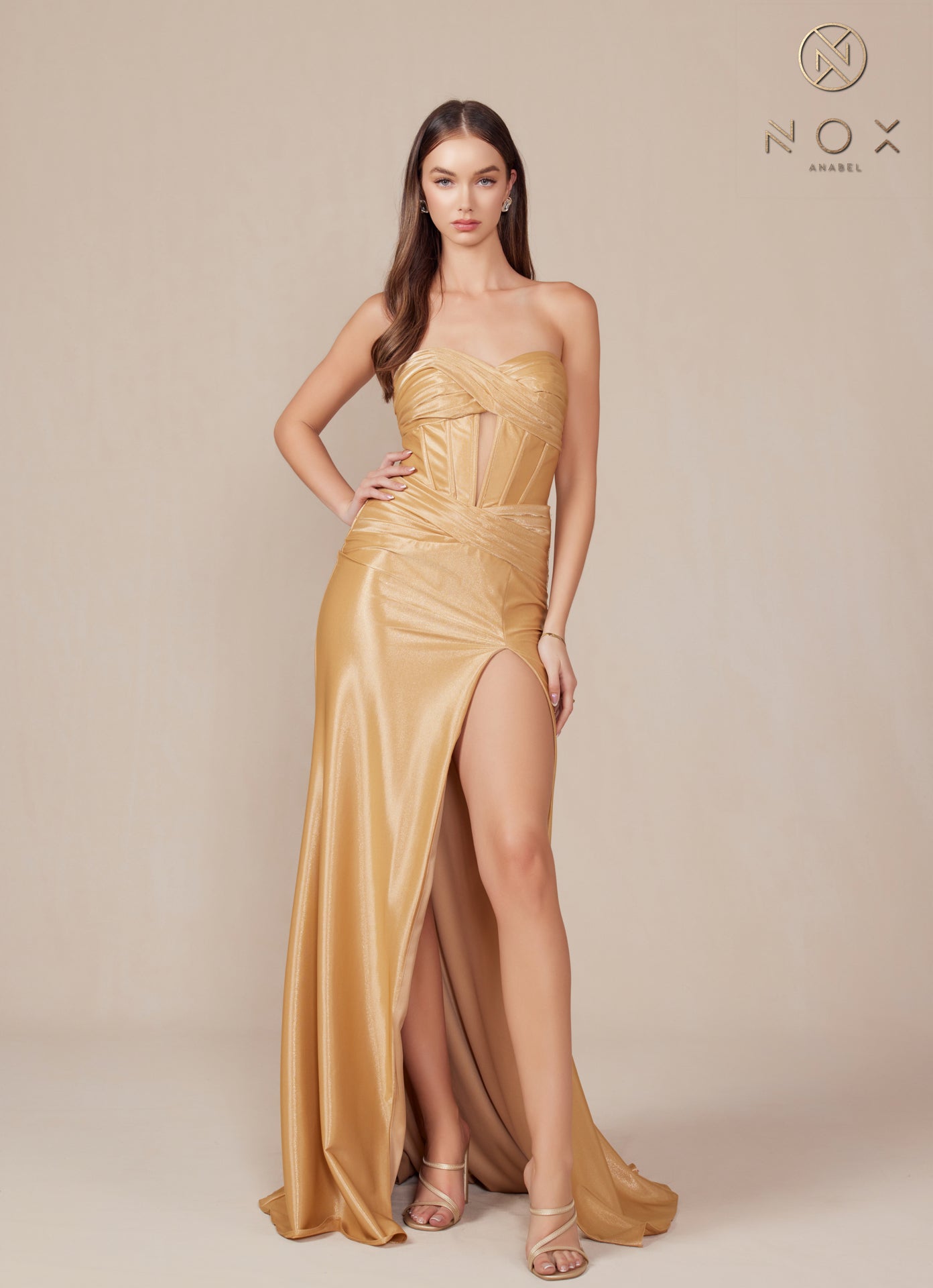 Prom Dresses Long Slit Fitted Prom Dress Gold